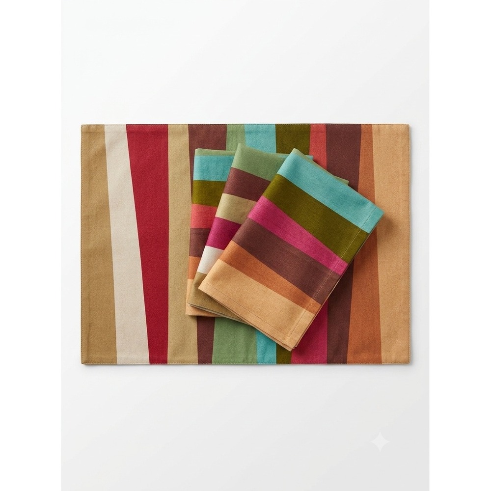 Crate & Barrel Latitude Placemats Set of 4 Multi Color Striped Modern 510-599‎